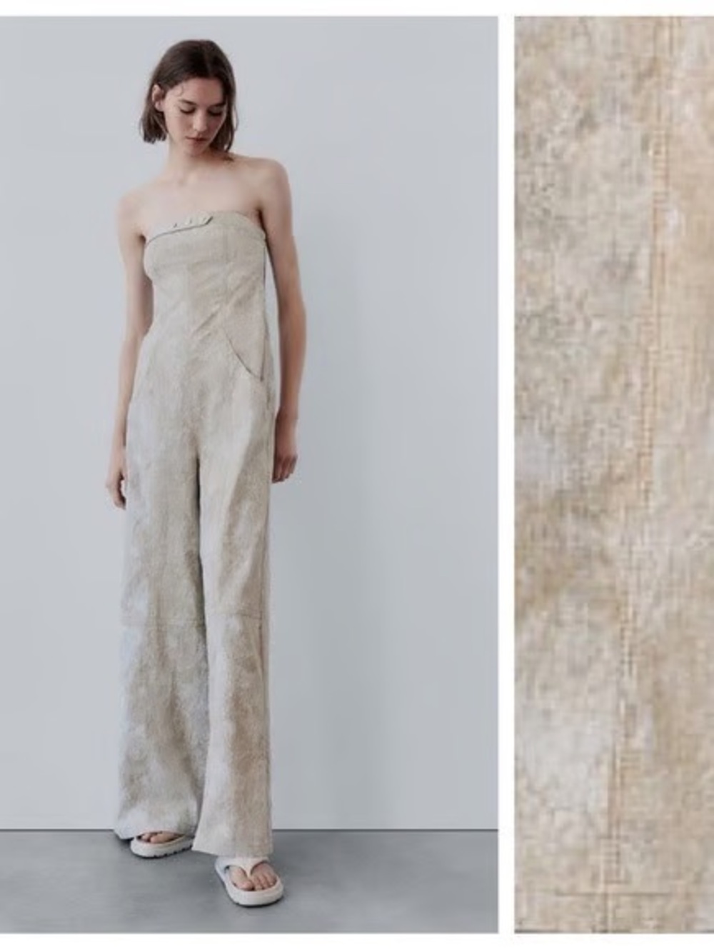Strapless Wide-Leg Jumpsuit in Light Beige